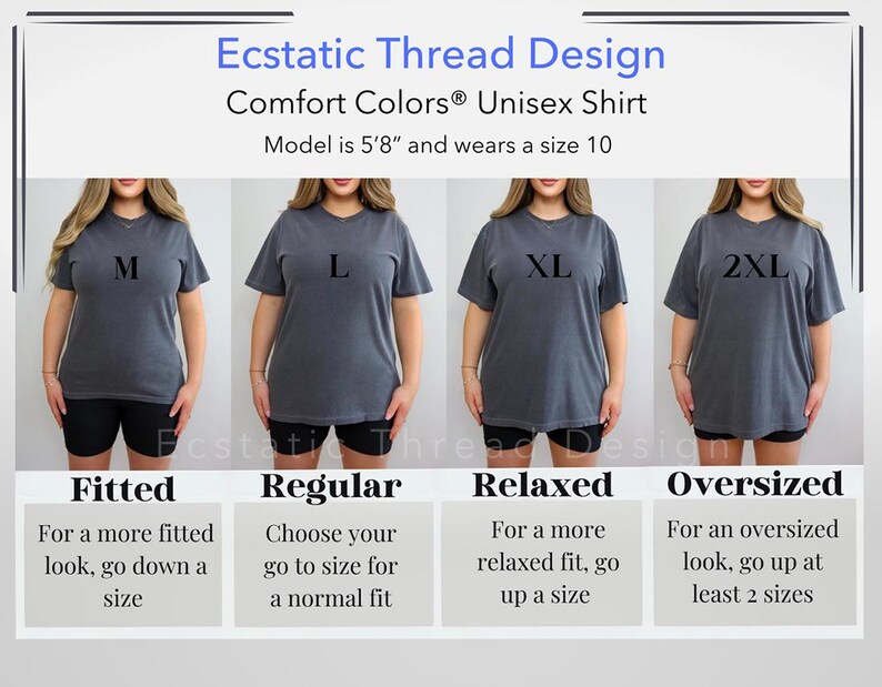 以下が含まれることがあります： ユニセックスTシャツのサイズチャートで、M、L、XL、2XLの4つのサイズが表示されています。チャートは、身長173cmでサイズ10を着用しているモデルにシャツがどのようにフィットするかを示しています。チャートには、各サイズのフィット感の説明も含まれています: フィット、レギュラー、リラックス、オーバーサイズ。