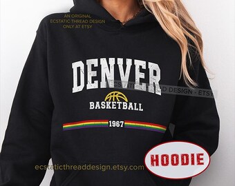 Denver Basketball Hoodie, Vintage Hoodies, Heritage, Retro Sweatshirt Hooded, Unisex Pullover
