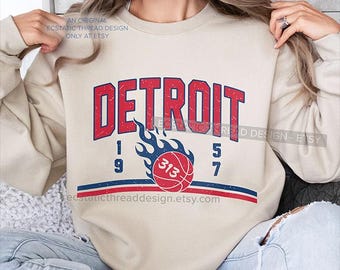 Detroit Basketball Sweatshirt, Vintage Sweatshirts, Heritage Crewneck, 313, Unisex Pullover