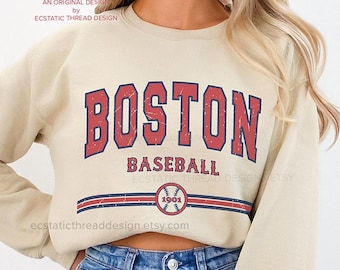 Vintage Boston Baseball Sweatshirt, Distressed Boston Crewneck, Boston Baseball Shirt, Baseball Fan Gift, Retro Boston Baseball Sweatshirt