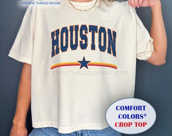 Vintage Houston Baseball Crop Top Shirt, Distressed Shirt, Retro Houston, Comfort Colors Cropped Top, Houston Texas, Baseball Fan, For Women