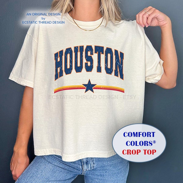 Vintage Houston Baseball Crop Top Shirt, Distressed Shirt, Retro Houston, Comfort Colors Cropped Top, Houston Texas, Baseball Fan, For Women