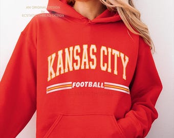Kansas City Football Hoodie, Vintage Kansas City Football, Hooded Sweatshirt, Football Kansas City, KC Football Hoodie, KC Gift, Women & Men