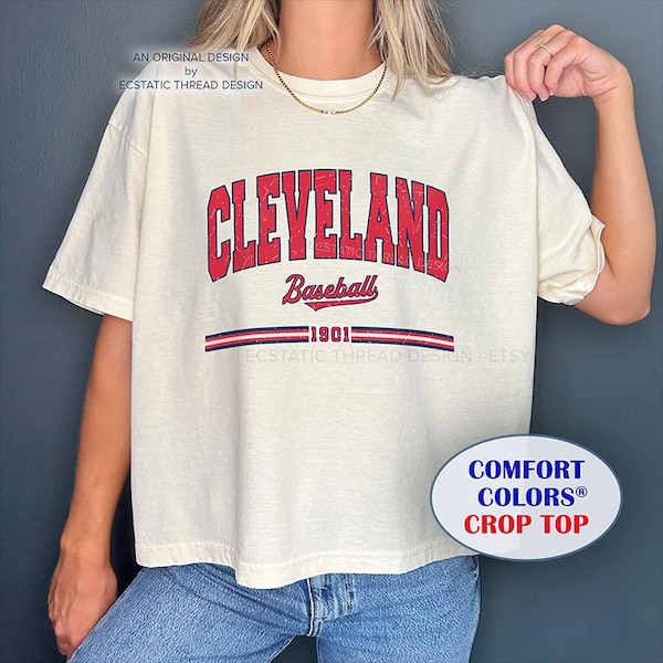 Vintage Cleveland Baseball Crop Top, Cleveland Baseball Shirt Women, CLE Baseball, Comfort Colors®, Baseball Fan, Womens Baseball Cleveland
