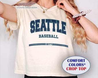 Seattle Baseball Crop Top, Comfort Colors®, Seattle Baseball Shirt Womens, Baseball Seattle Tee, Seattle Baseball Fan, 100% Cotton, Vintage