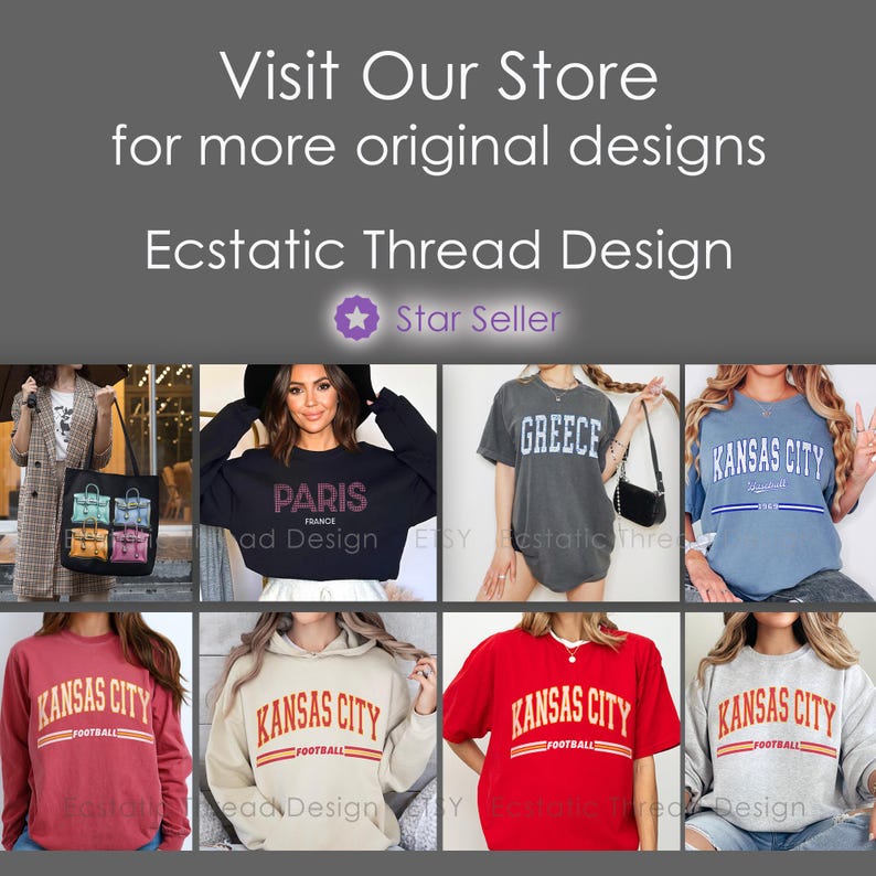 May include: A collage of six different t-shirt designs. The designs feature various text and graphics, including "Paris France", "Greece", and "Kansas City".