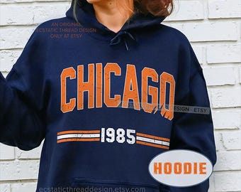 Chicago Football Hoodie, Vintage Style, Retro Bears Football Hoodies, 1985, Hooded Sweatshirts, Unisex