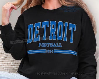 Vintage Detroit Football Sweatshirt, Retro Detroit Sweat Shirt, Game Day Crewneck, Sweater, 313, Unisex