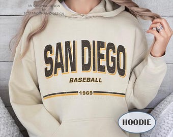 San Diego Baseball Hoodie, Vintage Style, Baseball San Diego, SD Baseball Hoodies, SD Baseball Fan Gift, San Diego City Connect, Unisex