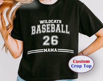 Custom Baseball Mom Crop Top, Personalized Mama Baseball Shirt, Comfort Colors®, Custom Baseball Team and Number, Mom Baseball, Sports Mom