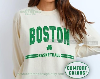 Boston Basketball Long Sleeve Shirt, Heritage Tee, Vintage Style, Comfort Colors Unisex