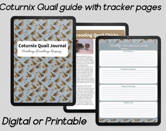 Coturnix quail guide and journal Digital or Printable. From Hatching to Raising quail with list and note pages.