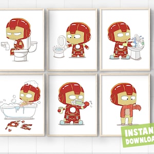 Set of 6 Superhero Kids Bathroom Bedtime Daily Chores Routine Instant Download Wall Art Decor Printables Superheroes Super Hero Prints