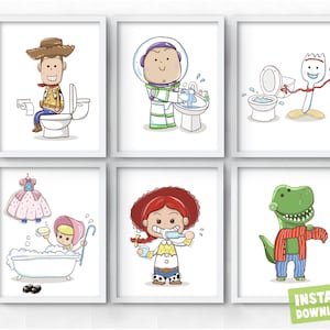 Set of 6 Toy Kids Story Children Bathroom Bedtime Daily Chores Routine Instant Digital Download Wall Art Decor Printables