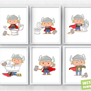 Set of 6 Superhero Kids Bathroom Bedtime Daily Chores Routine Instant Download Wall Art Decor Printables Superheroes