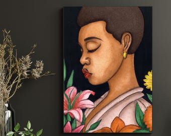 Afro Beauty, Black Woman Art Poster | African American Art, Black Girl Magic, Afrocentric Decor, Black Girl Portrait  | Unframed Art Print