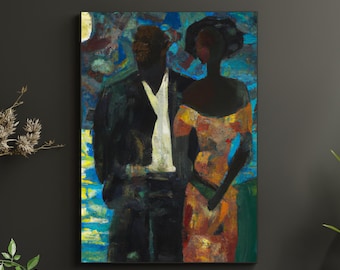 Moonlight, Black Couple Art Poster Print, Black Love Wall Art | African American Family Artwork | Black Art Decor, Afrocentric Ethnic Art