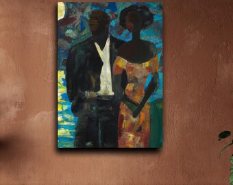 Black Love Canvas Print, Moonlight Couple, African American Art