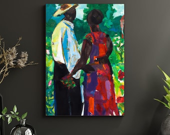 Poster da parete con fiori rossi e coppia nera / Stampa sull'amore nero / Arte murale afroamericana / Decorazione per il matrimonio