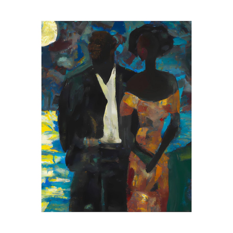 Moonlight, Black Couple Art Poster Print, Black Love Wall Art | African American Family Artwork | Black Art Decor, Afrocentric Ethnic Art 画像 10