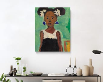 Girl with Afro Puffs, Daughters Series, Matte CANVAS Wall Art | Black Girl Magic, Girls Room Art, Nursery Rooms, Portrait Art, Afrocentric