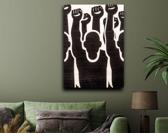 Hands Up 2, Modern Black Art, Matte CANVAS wall art | Modern African American artwork, bold print, Protest Social Justice Art, Contrast