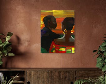 Sunrise, Black Couple Art, Matte CANVAS wall art | Black love print, African American Artwork, relationship, couple, anniversary, newlyweds