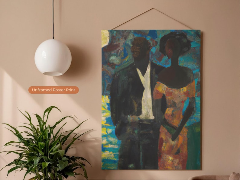 Moonlight, Black Couple Art Poster Print, Black Love Wall Art | African American Family Artwork | Black Art Decor, Afrocentric Ethnic Art 画像 3