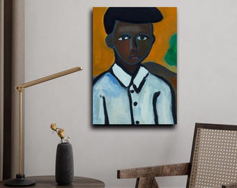 Grant, Black Folk Art, Matte CANVAS, African American Art, Black culture, Black people, Ethnic Art, Black Boy Child, Rustic, Black Americana