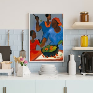 Sunday Dinner, Black Art Cooking Series, CANVAS Wall Art | food art, Black people in kitchen art, Gifts for cooks, chefs, and culinarian