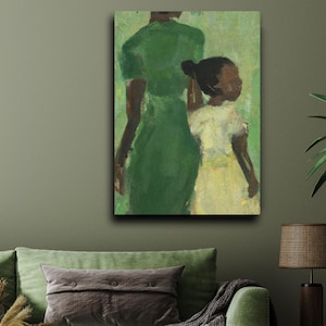 BLACK GIRL art - African American Artwork, Black Art, Black Girl Magic, Melanin Girl Print, Wrapped CANVAS, Kids Room Decor - Green Mother