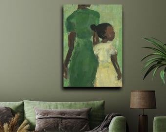 BLACK GIRL art - African American Artwork, Black Art, Black Girl Magic, Melanin Girl Print, Matte CANVAS, Kids Room Decor - Green Mother