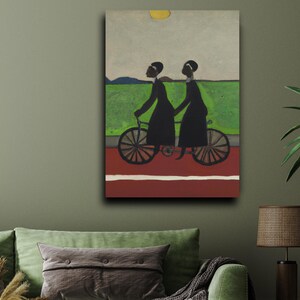 African American Art, Folk Art, Wrapped CANVAS | Black People, Black Family, Cottage Art, Country Life, Black Culture Print | Double Ride