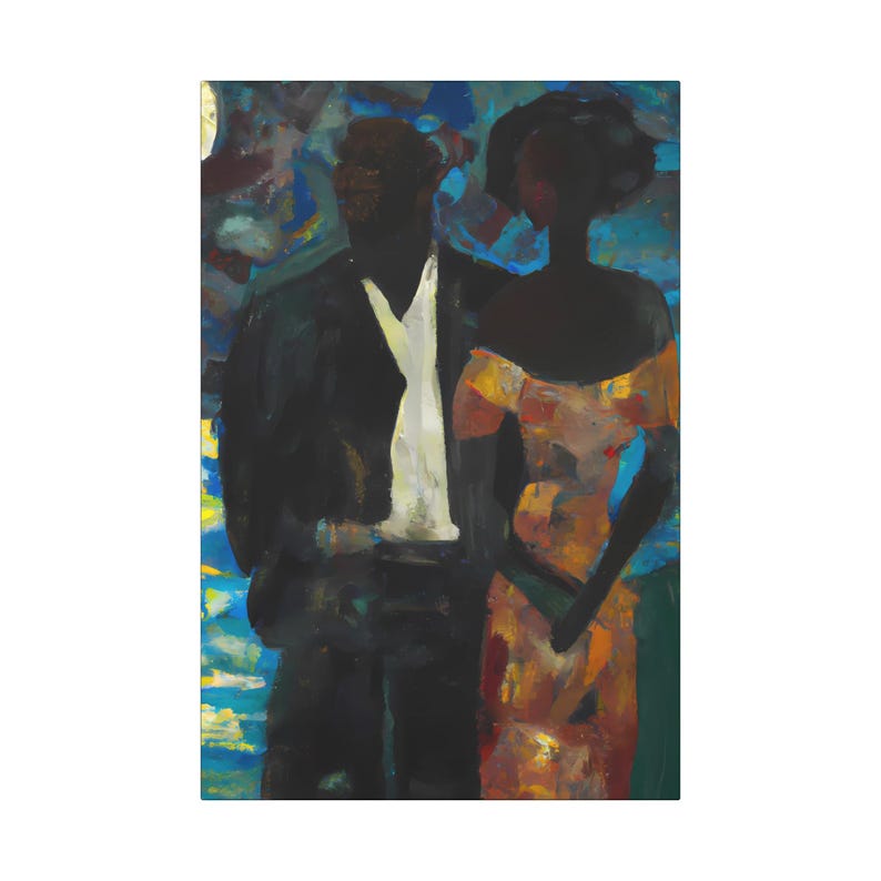 Black Love Canvas Print, Moonlight Couple, African American Art image 5