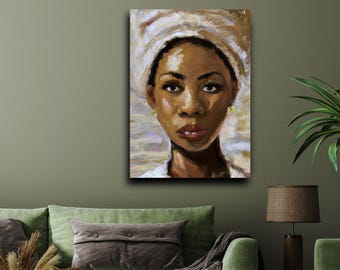 Otherside, Garden Series, Matte CANVAS Wall Art | Impressionist African American Portrait, Feminine Black Artwork