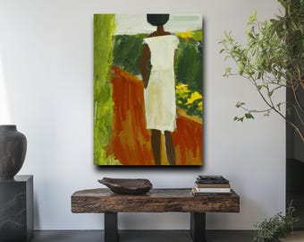 Admiring – Black Woman Canvas Art, African American Wall Print, Garden Landscape, Floral Canvas, Afrocentric Land Artwork, Nature Decor