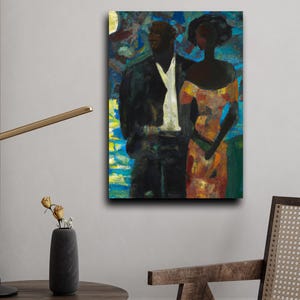 MoonLight, Black Art Couples Series, Wrapped CANVAS | Black love print for home decor | gifts for couples, anniversaries, newlyweds