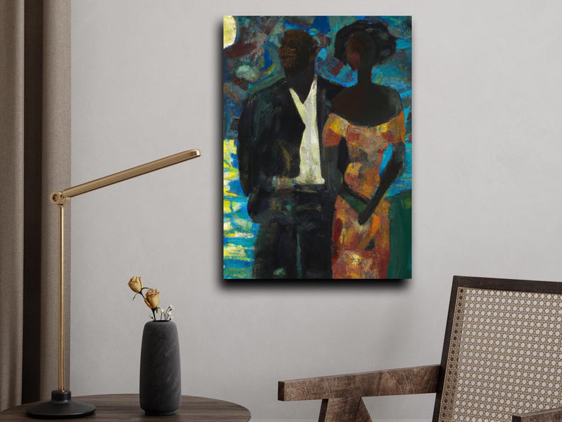 Black Love Canvas Print, Moonlight Couple, African American Art image 4