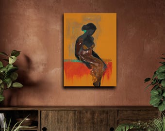 Grasping, Black Woman Canvas Art Print|  Fluid Series, Modern Minimalist Artwork