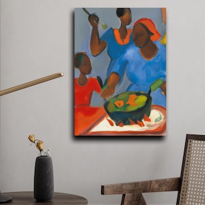 Sunday Dinner, Black Art Cooking Series, Wrapped CANVAS | food art, Black people in kitchen art, Gifts for cooks, chefs, and culinarian