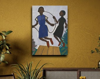 Double Dutch, Black Folk Art, CANVAS wall art | Black Art print, African American artwork, African Folk Art | Black people art, Black family