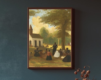 The Gathering Folk Art, FRAMED Canvas | African American Art, Black Culture Print, Black People Art, Black Americana, Black Family Art Print