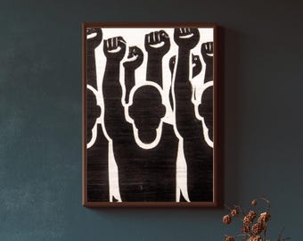 Hands Up 2 Minimalist Art, FRAMED Canvas, Black Culture Art, Modern Art, Civil Rights Artwork, Urban Print, Neutral Wall Art, Afrocentric