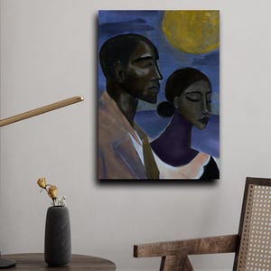 Sunset, Black Art Couple Print, Wrapped CANVAS | Black love artwork, Black family print, Black people art, couple anniversary newlywed art