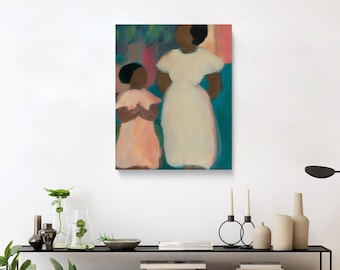 Teal Mother, BLACK GIRL Art, Matte CANVAS | African American Artwork, Black Girl Magic, Melanin Girl Art, Kids Room Decor, Afrocentric Art
