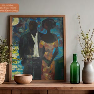 Moonlight, Black Couple Art Poster Print, Black Love Wall Art | African American Family Artwork | Black Art Decor, Afrocentric Ethnic Art 画像 2