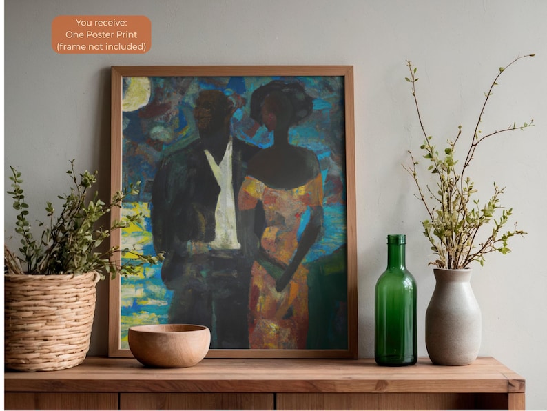 Moonlight, Black Couple Art Poster Print, Black Love Wall Art | African American Family Artwork | Black Art Decor, Afrocentric Ethnic Art 画像 2