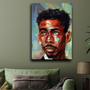Green Eyed Soul, African American Man, Black Men Art Series, Matte CANVAS Art | Male Portrait Artwork, Man Cave Art, Gentleman Print