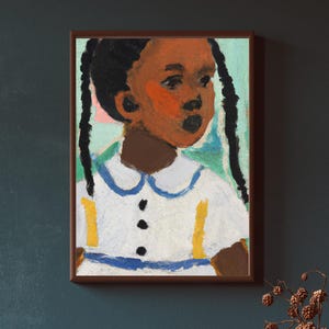 Girl with Pigtails, FRAMED Canvas | African American Art, Black Culture, Black Girl Art, Girls Room, Black Family Art, Afrocentric Decor