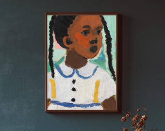 Pigtails, FRAMED Canvas | African American Art, Black Culture, Black Girl Art, Girls Room, Black Family Art, Afrocentric Decor